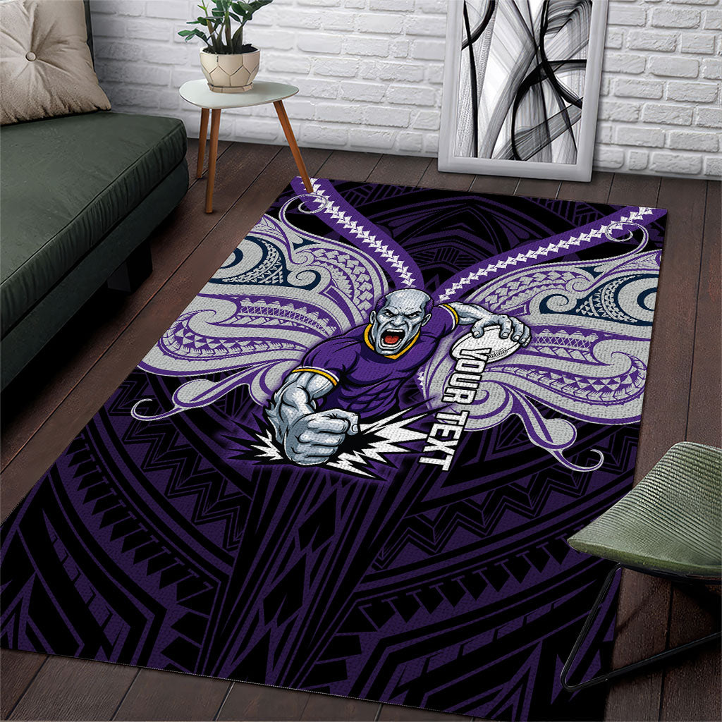 Custom Melbourne Storm Area Rug Lightning Warrior Polynesia Islander Rugby Mascot