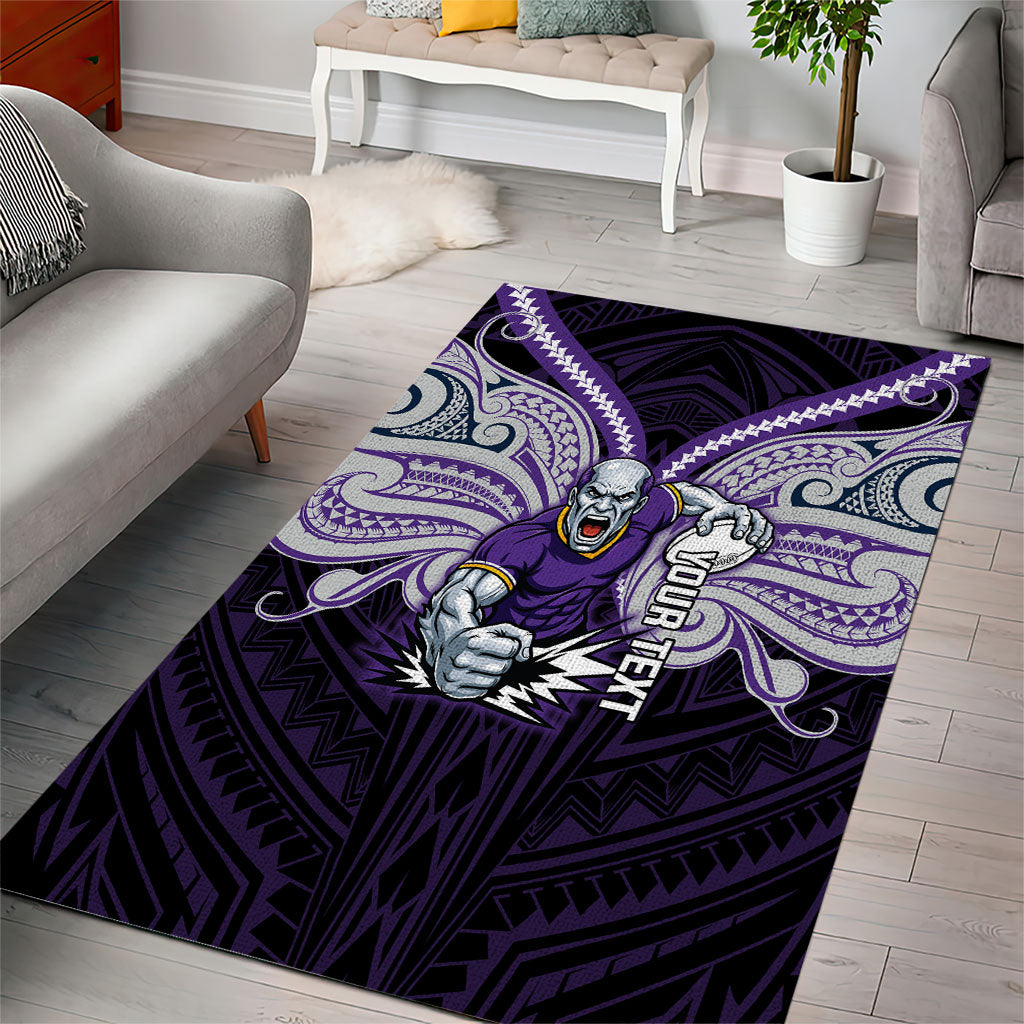 Custom Melbourne Storm Area Rug Lightning Warrior Polynesia Islander Rugby Mascot