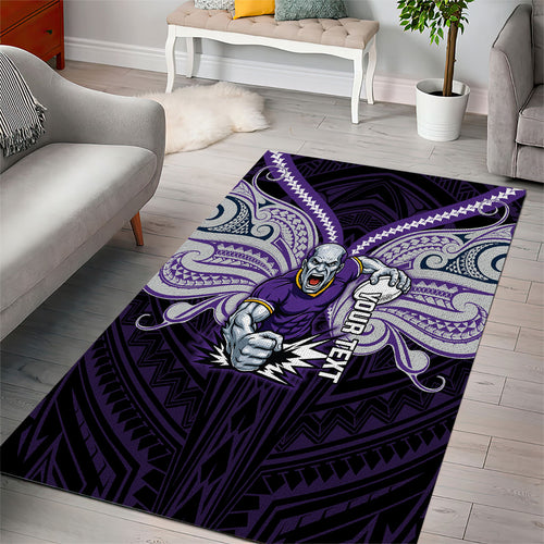 Custom Melbourne Storm Area Rug Lightning Warrior Polynesia Islander Rugby Mascot