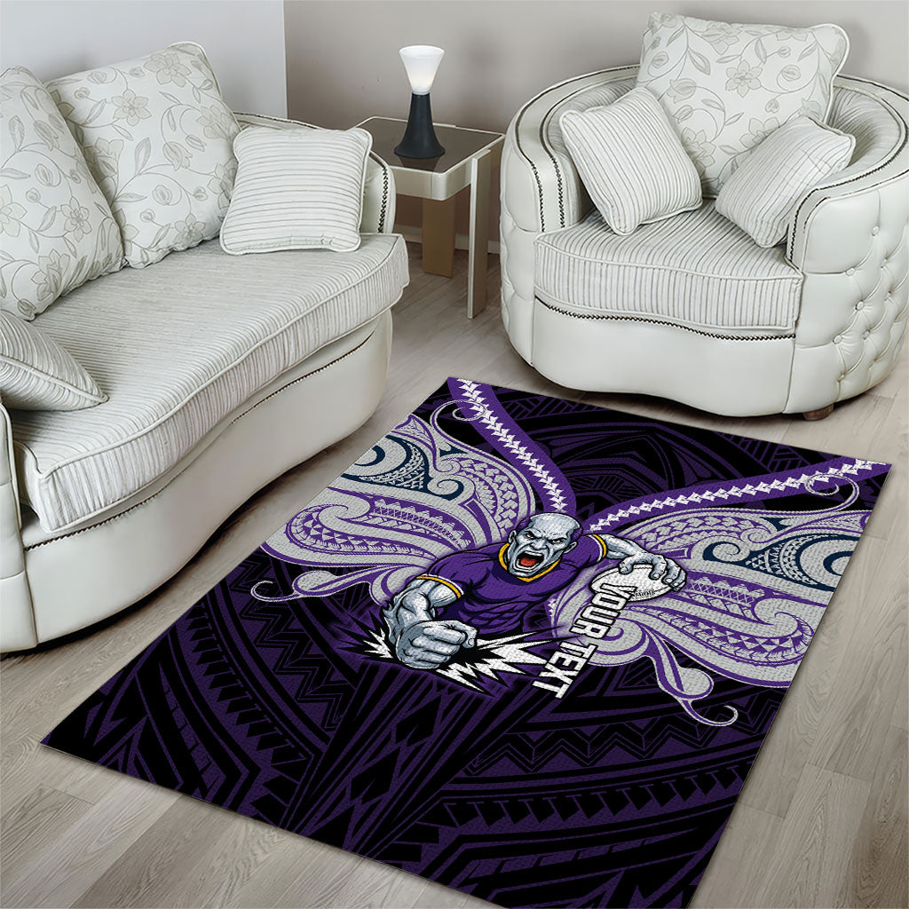 Custom Melbourne Storm Area Rug Lightning Warrior Polynesia Islander Rugby Mascot