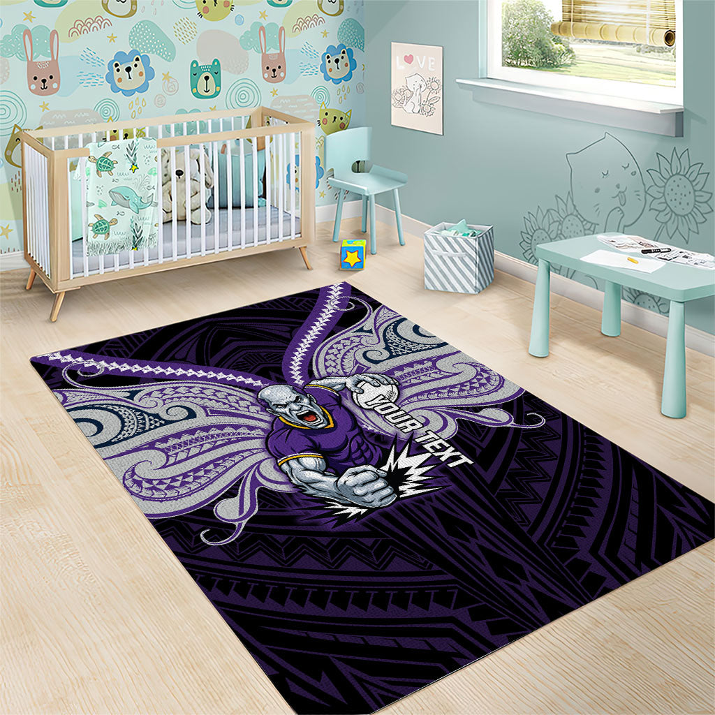 Custom Melbourne Storm Area Rug Lightning Warrior Polynesia Islander Rugby Mascot