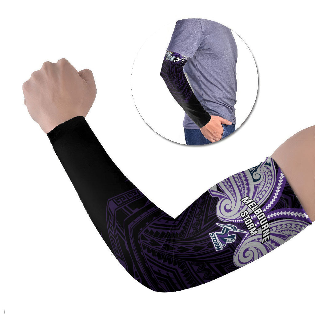 Custom Melbourne Storm Arm Sleeves Lightning Warrior Polynesia Islander Rugby Mascot