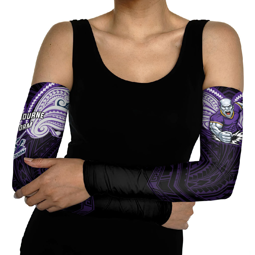 Custom Melbourne Storm Arm Sleeves Lightning Warrior Polynesia Islander Rugby Mascot