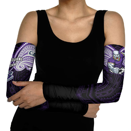 Custom Melbourne Storm Arm Sleeves Lightning Warrior Polynesia Islander Rugby Mascot