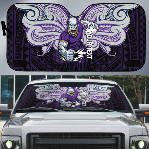 Custom Melbourne Storm Auto Sun Shade Lightning Warrior Polynesia Islander Rugby Mascot