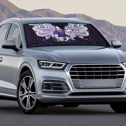 Custom Melbourne Storm Auto Sun Shade Lightning Warrior Polynesia Islander Rugby Mascot
