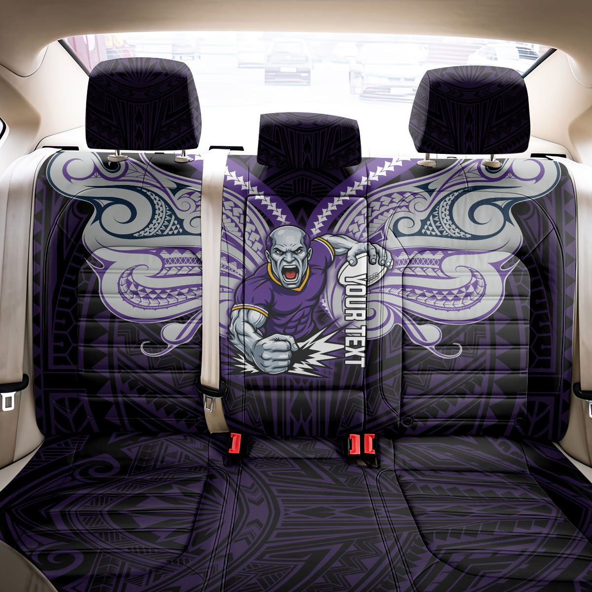 Custom Melbourne Storm Back Car Seat Cover Lightning Warrior Polynesia Islander Rugby Mascot