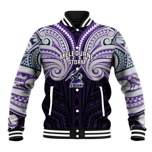 Custom Melbourne Storm Baseball Jacket Lightning Warrior Polynesia Islander Rugby Mascot