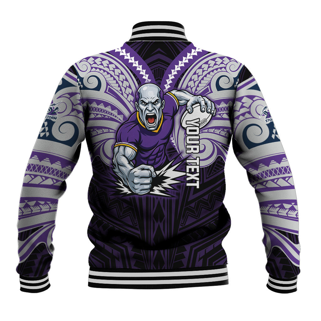 Custom Melbourne Storm Baseball Jacket Lightning Warrior Polynesia Islander Rugby Mascot