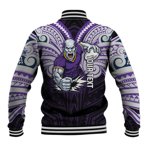 Custom Melbourne Storm Baseball Jacket Lightning Warrior Polynesia Islander Rugby Mascot