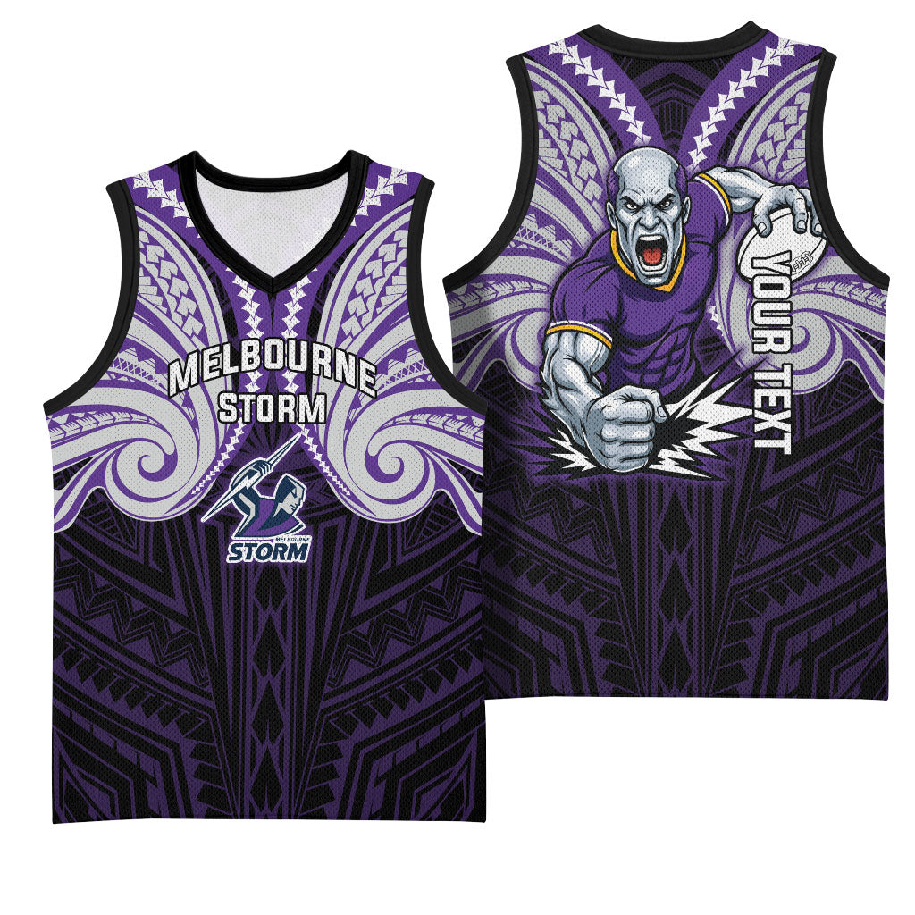 Custom Melbourne Storm Basketball Jersey Lightning Warrior Polynesia Islander Rugby Mascot