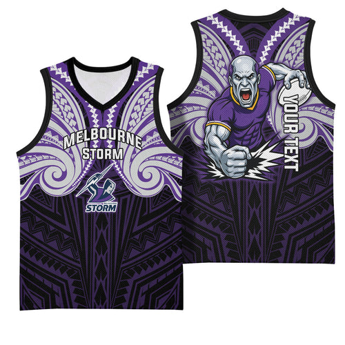 Custom Melbourne Storm Basketball Jersey Lightning Warrior Polynesia Islander Rugby Mascot