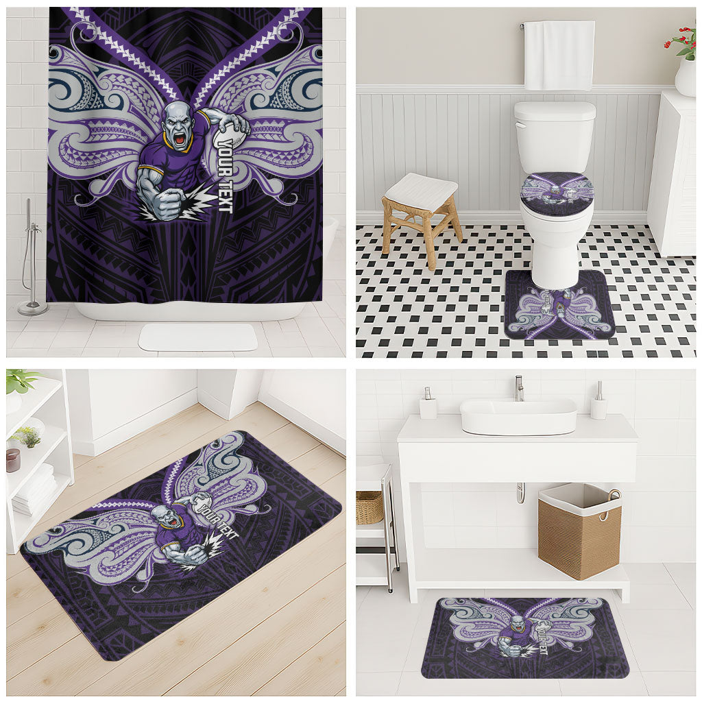 Custom Melbourne Storm Bathroom Set Lightning Warrior Polynesia Islander Rugby Mascot
