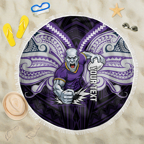 Custom Melbourne Storm Beach Blanket Lightning Warrior Polynesia Islander Rugby Mascot