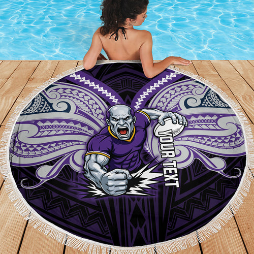 Custom Melbourne Storm Beach Blanket Lightning Warrior Polynesia Islander Rugby Mascot
