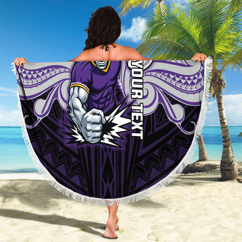 Custom Melbourne Storm Beach Blanket Lightning Warrior Polynesia Islander Rugby Mascot