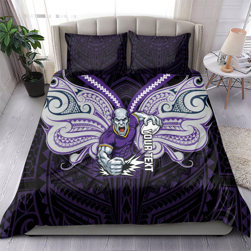 Custom Melbourne Storm Bedding Set Lightning Warrior Polynesia Islander Rugby Mascot
