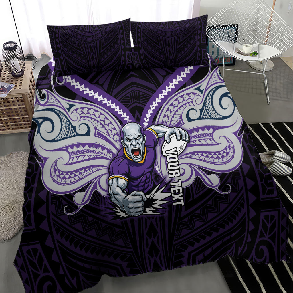 Custom Melbourne Storm Bedding Set Lightning Warrior Polynesia Islander Rugby Mascot