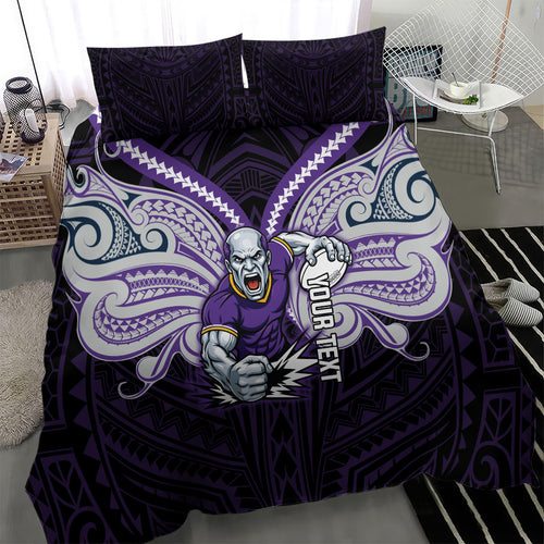 Custom Melbourne Storm Bedding Set Lightning Warrior Polynesia Islander Rugby Mascot