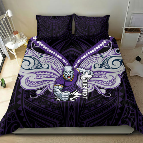 Custom Melbourne Storm Bedding Set Lightning Warrior Polynesia Islander Rugby Mascot