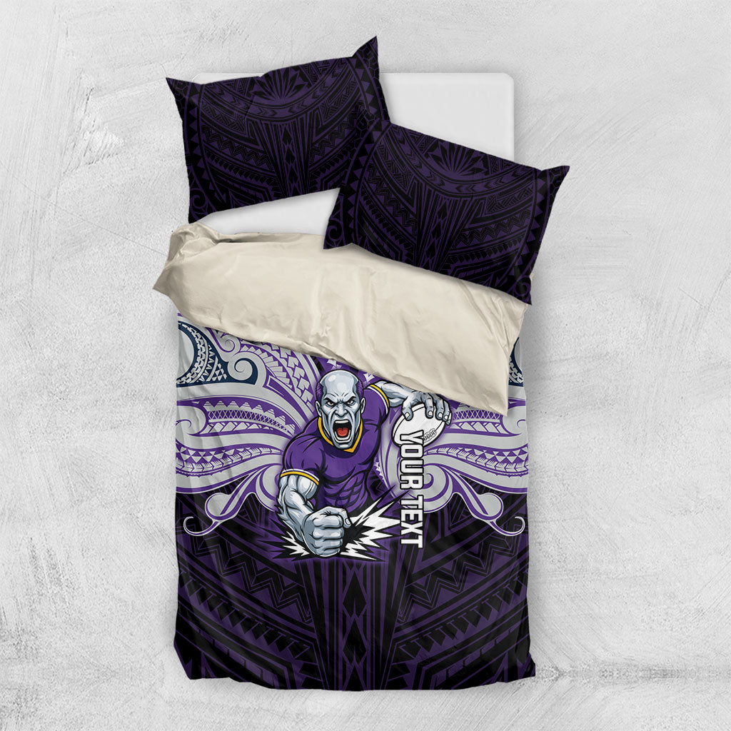 Custom Melbourne Storm Bedding Set Lightning Warrior Polynesia Islander Rugby Mascot