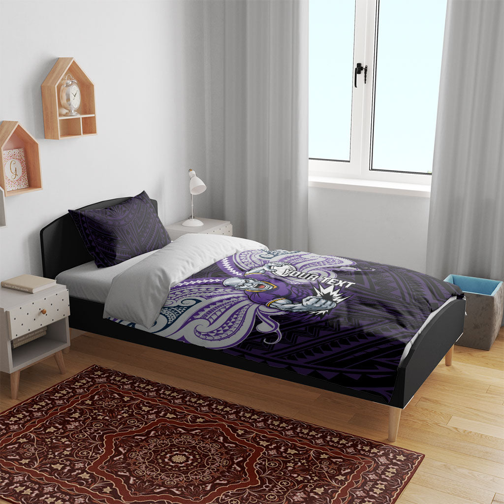 Custom Melbourne Storm Bedding Set Lightning Warrior Polynesia Islander Rugby Mascot