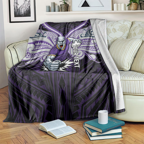 Custom Melbourne Storm Blanket Lightning Warrior Polynesia Islander Rugby Mascot