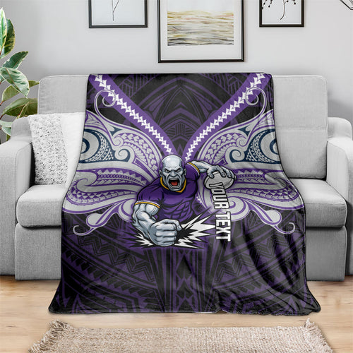 Custom Melbourne Storm Blanket Lightning Warrior Polynesia Islander Rugby Mascot
