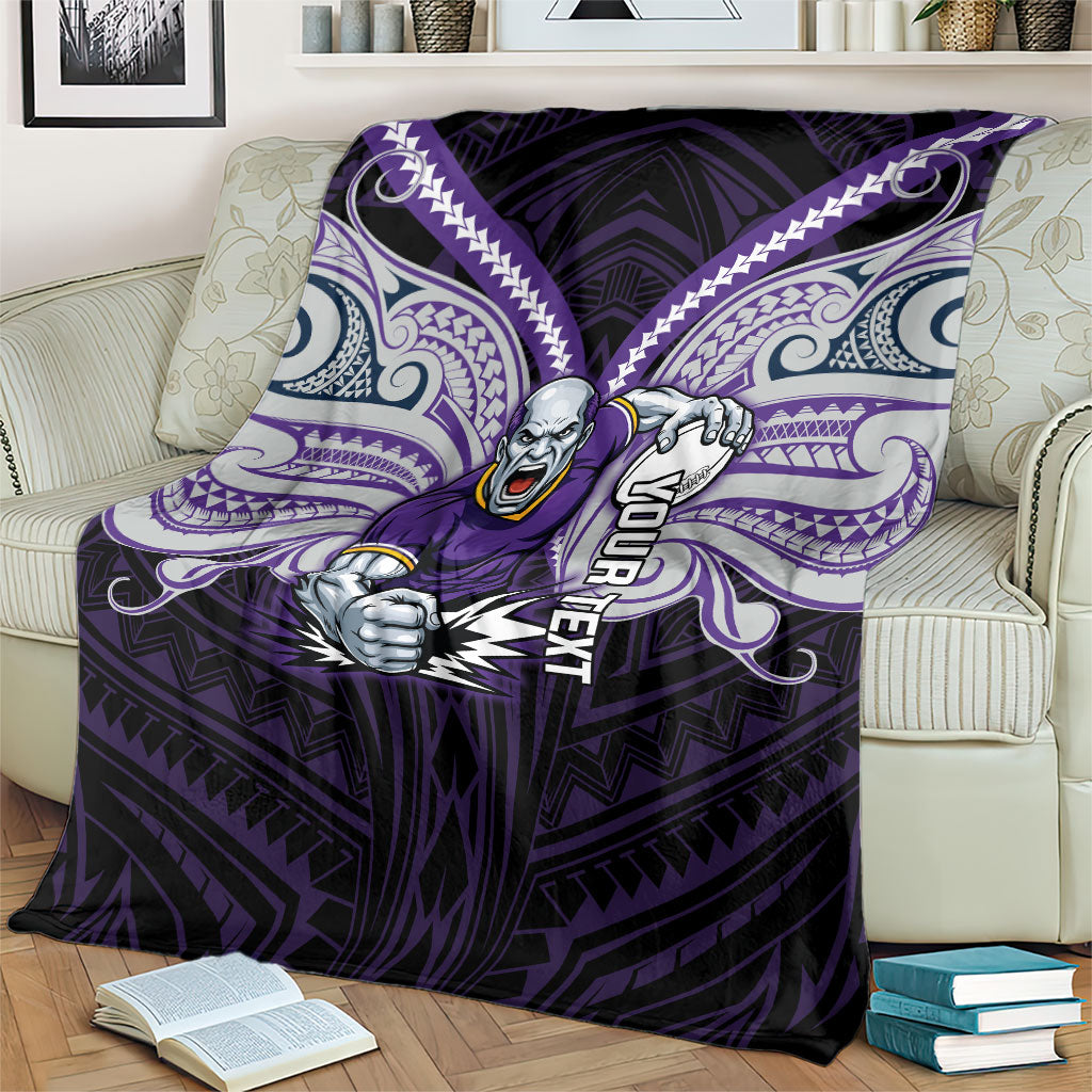Custom Melbourne Storm Blanket Lightning Warrior Polynesia Islander Rugby Mascot