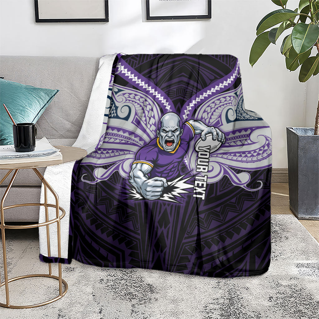 Custom Melbourne Storm Blanket Lightning Warrior Polynesia Islander Rugby Mascot
