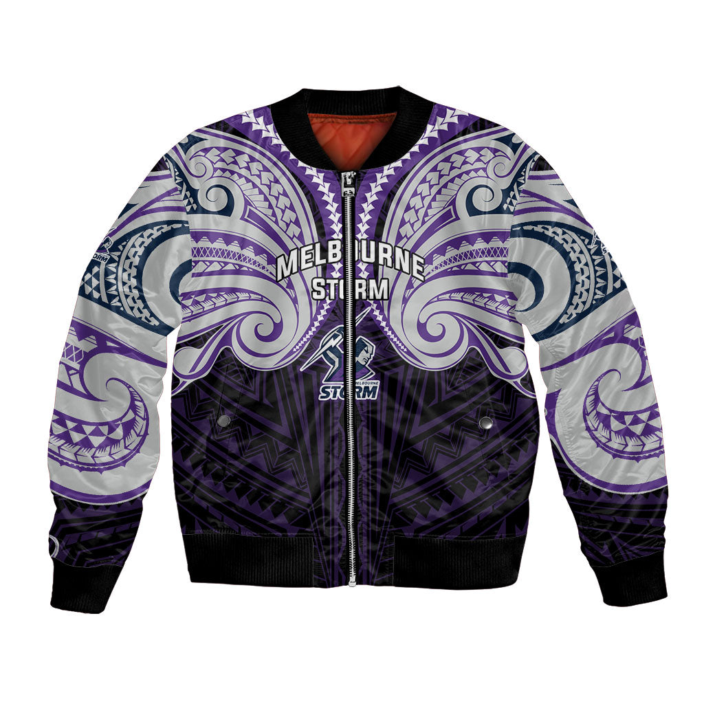 Custom Melbourne Storm Bomber Jacket Lightning Warrior Polynesia Islander Rugby Mascot