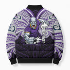 Custom Melbourne Storm Bomber Puffer Jacket Lightning Warrior Polynesia Islander Rugby Mascot