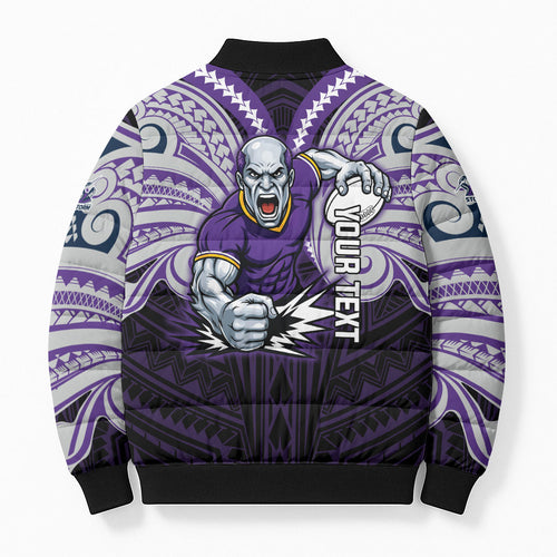 Custom Melbourne Storm Bomber Puffer Jacket Lightning Warrior Polynesia Islander Rugby Mascot