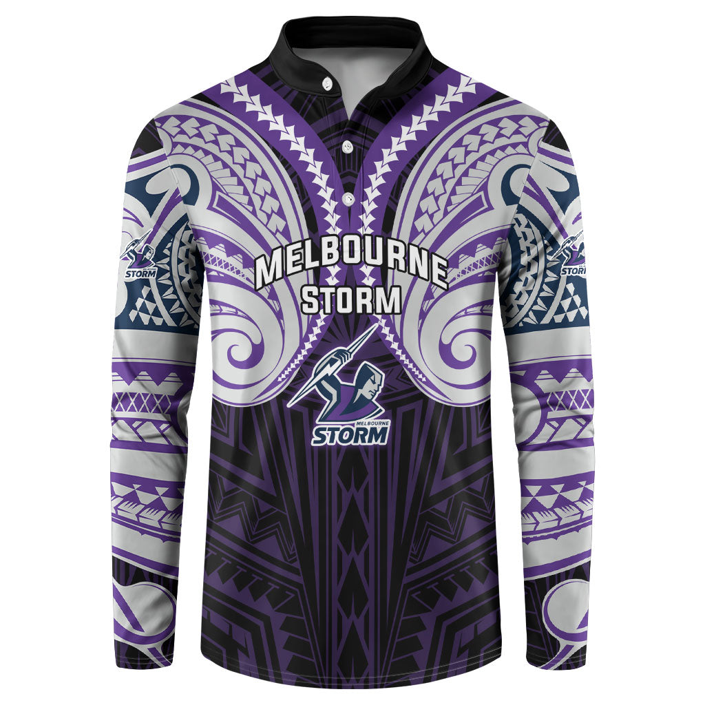 Custom Melbourne Storm Button Sweatshirt Lightning Warrior Polynesia Islander Rugby Mascot
