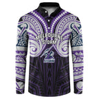 Custom Melbourne Storm Button Sweatshirt Lightning Warrior Polynesia Islander Rugby Mascot