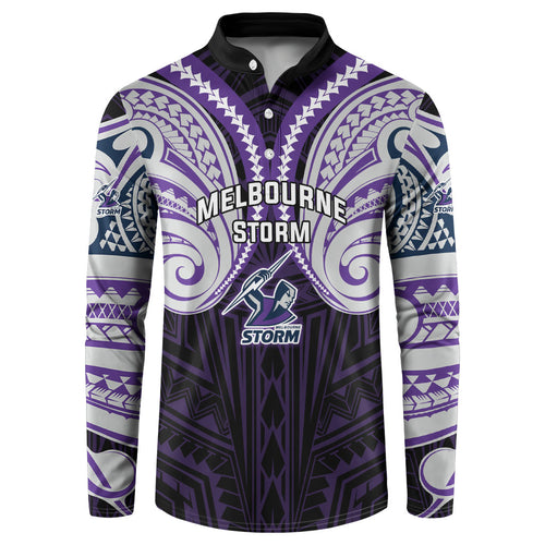 Custom Melbourne Storm Button Sweatshirt Lightning Warrior Polynesia Islander Rugby Mascot