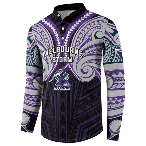 Custom Melbourne Storm Button Sweatshirt Lightning Warrior Polynesia Islander Rugby Mascot