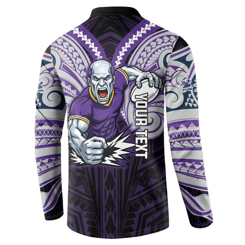 Custom Melbourne Storm Button Sweatshirt Lightning Warrior Polynesia Islander Rugby Mascot