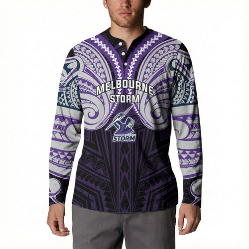 Custom Melbourne Storm Button Sweatshirt Lightning Warrior Polynesia Islander Rugby Mascot