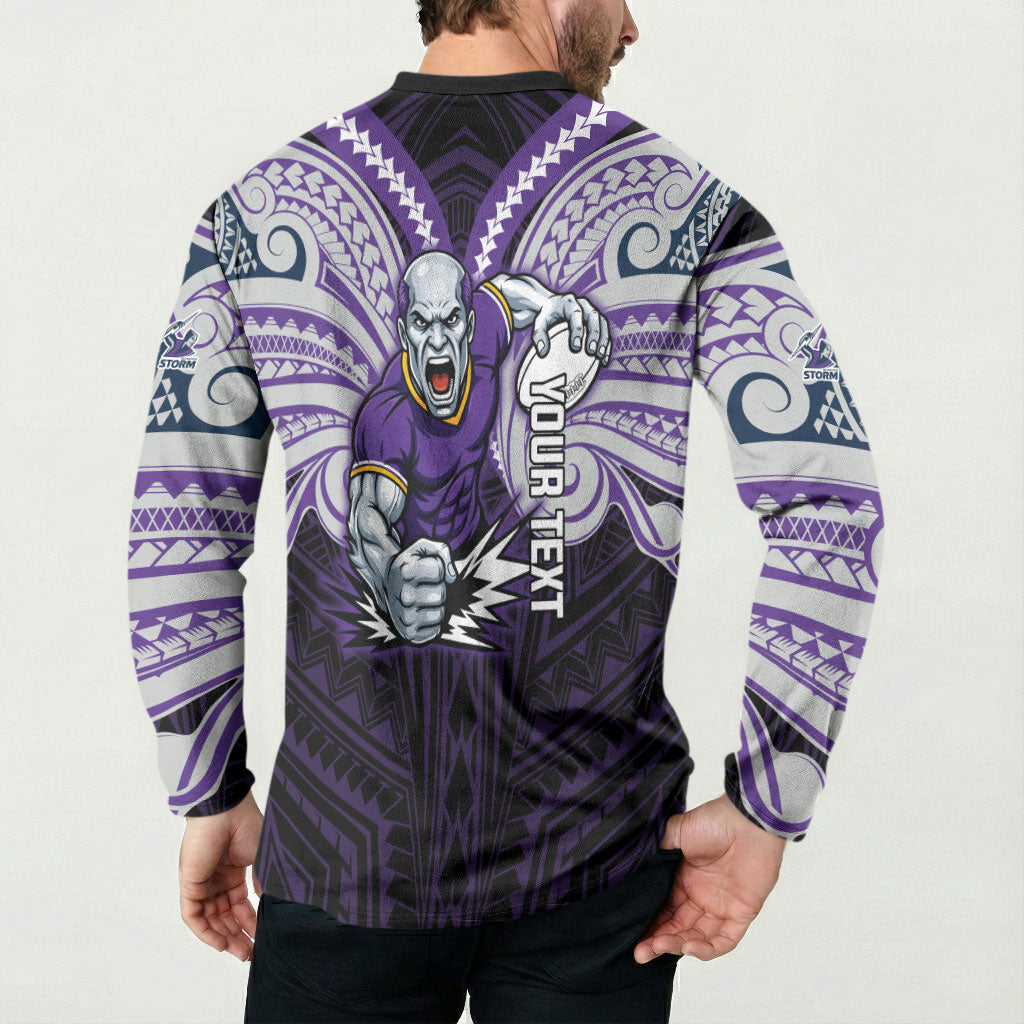Custom Melbourne Storm Button Sweatshirt Lightning Warrior Polynesia Islander Rugby Mascot