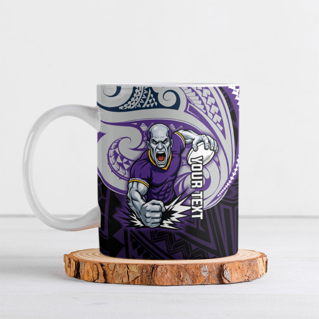 Custom Melbourne Storm Ceramic Mug Lightning Warrior Polynesia Islander Rugby Mascot