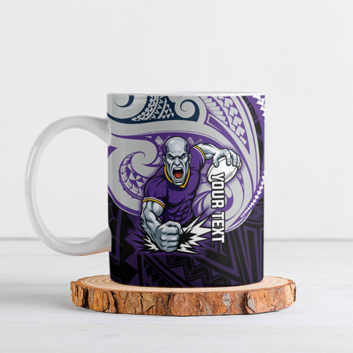 Custom Melbourne Storm Ceramic Mug Lightning Warrior Polynesia Islander Rugby Mascot