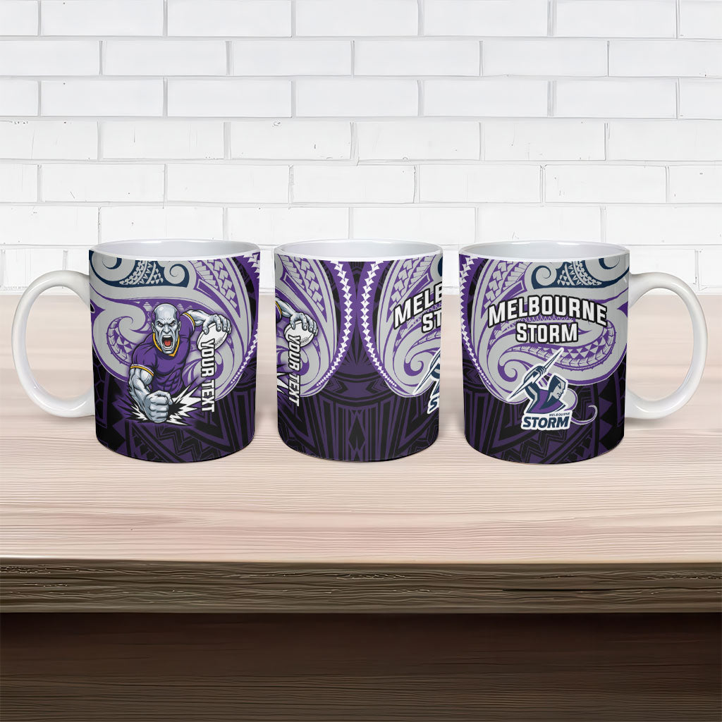 Custom Melbourne Storm Ceramic Mug Lightning Warrior Polynesia Islander Rugby Mascot