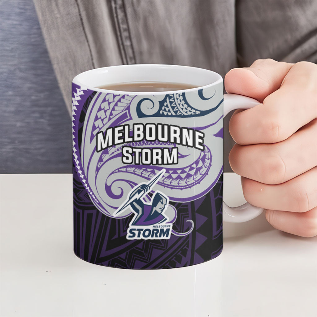 Custom Melbourne Storm Ceramic Mug Lightning Warrior Polynesia Islander Rugby Mascot