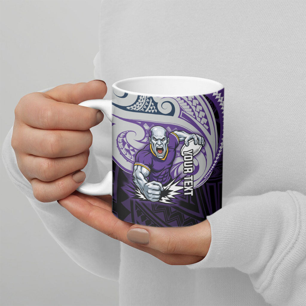 Custom Melbourne Storm Ceramic Mug Lightning Warrior Polynesia Islander Rugby Mascot