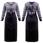 Custom Melbourne Storm Couples Matching Long Sleeve Bodycon Dress and Hawaiian Shirt Lightning Warrior Polynesia Islander Rugby Mascot