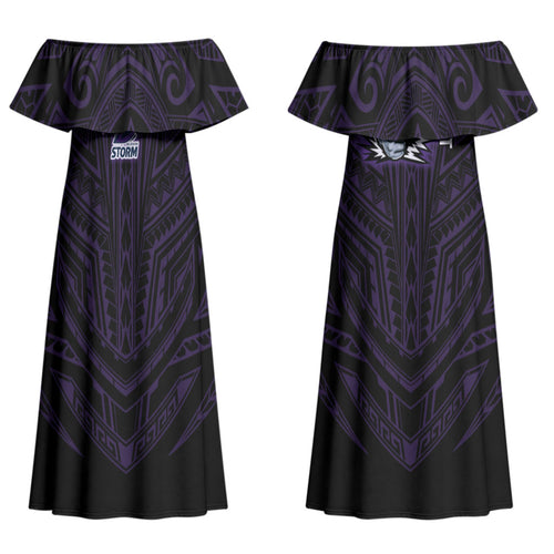 Custom Melbourne Storm Couples Matching Off Shoulder Maxi Dress and Hawaiian Shirt Lightning Warrior Polynesia Islander Rugby Mascot