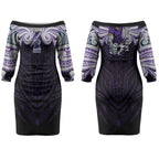 Custom Melbourne Storm Couples Matching Off The Shoulder Long Sleeve Dress and Hawaiian Shirt Lightning Warrior Polynesia Islander Rugby Mascot
