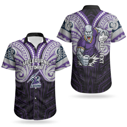 Custom Melbourne Storm Couples Matching Puletasi and Hawaiian Shirt Lightning Warrior Polynesia Islander Rugby Mascot