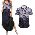 Custom Melbourne Storm Couples Matching Summer Maxi Dress and Hawaiian Shirt Lightning Warrior Polynesia Islander Rugby Mascot